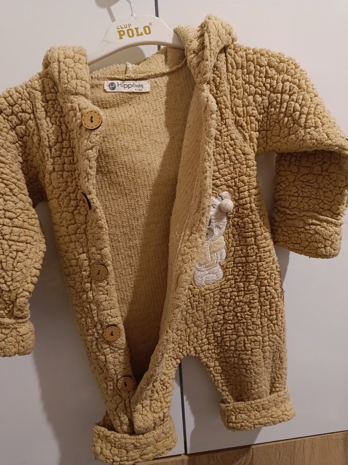 Örgü Dokulu Kahverengi Bebek Tulumu - Görsel 5