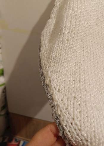 beyaz ve gri örgü lif çeyizlik el emeği - Görsel 3