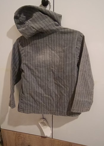 Kapüşonlu Gri Erkek Çocuk Kot Ceket - Görsel 5