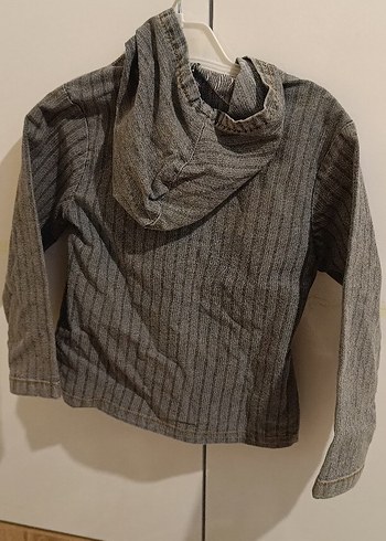 Kapüşonlu Gri Erkek Çocuk Kot Ceket - Görsel 2