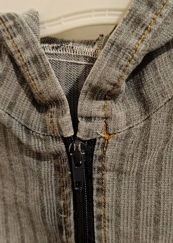 Kapüşonlu Gri Erkek Çocuk Kot Ceket - Görsel 7