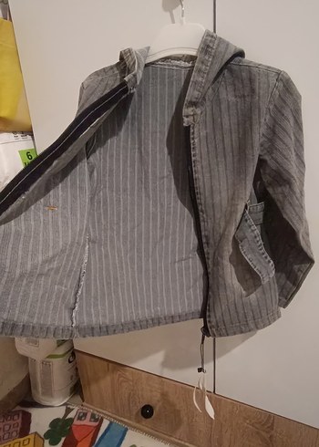 Kapüşonlu Gri Erkek Çocuk Kot Ceket - Görsel 6