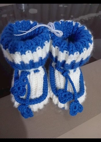 Mavi Örgü Erkek Bebek Patik - Görsel 3