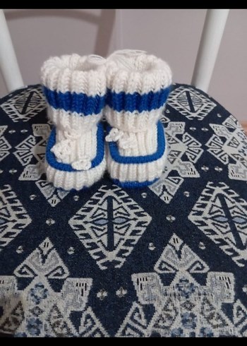 Mavi Örgü Erkek Bebek Patik - Görsel 2