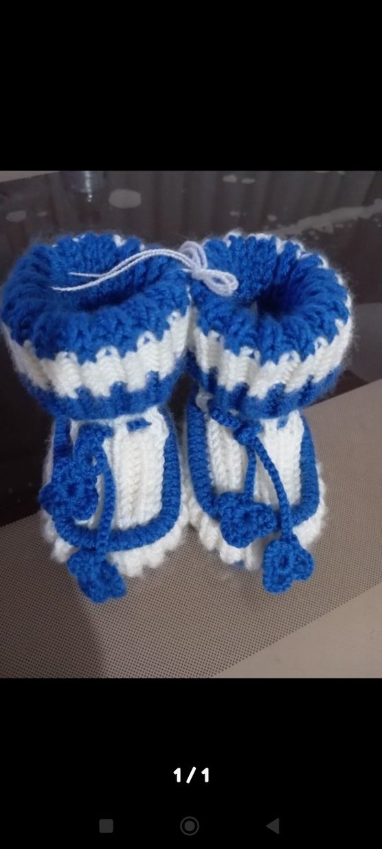 Mavi Örgü Erkek Bebek Patik - Görsel 3