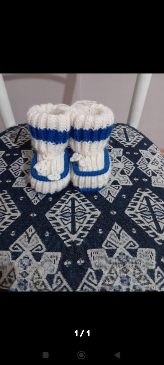 Mavi Örgü Erkek Bebek Patik - Görsel 2