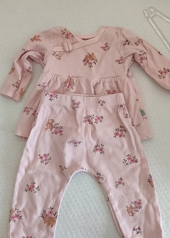 Pembe Desenli Uzun Kollu Bebek Kız Takımı
