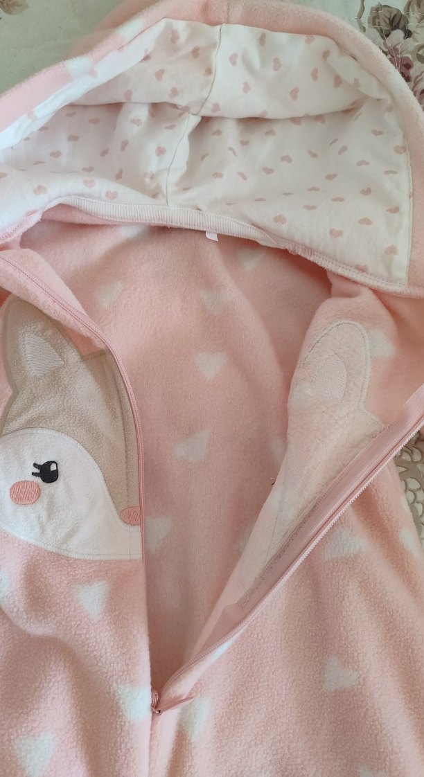 Kürklü Kapüşonlu Pembe Bebek Tulum - Görsel 3