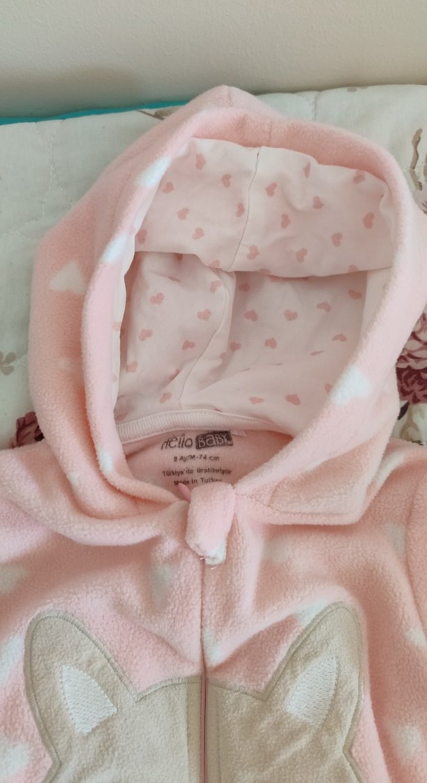 Kürklü Kapüşonlu Pembe Bebek Tulum - Görsel 2