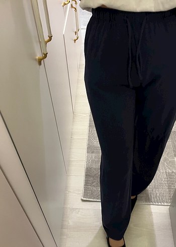 Stradivarius Kadın lacivert Keten Rahat Kesim Pantolon