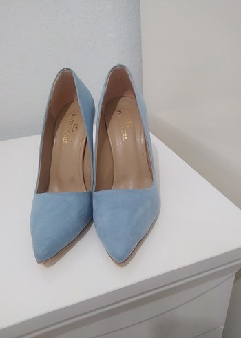 Mavi Süet Stiletto Topuklu Kadın Ayakkabı - Görsel 2