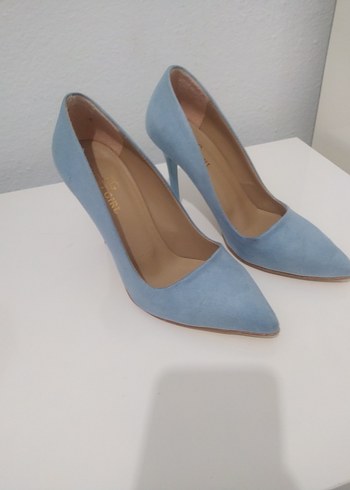 Mavi Süet Stiletto Topuklu Kadın Ayakkabı - Görsel 4