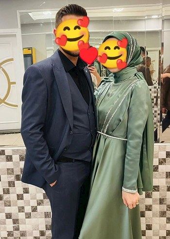 Mint yeşili tesettür abiye