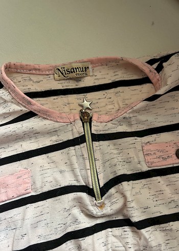 Düğmeli Pembe Çizgili badi - Görsel 2