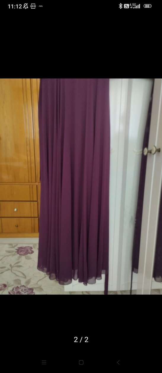 Drapeli Mor V Yaka Uzun Abiye Elbise - Görsel 2