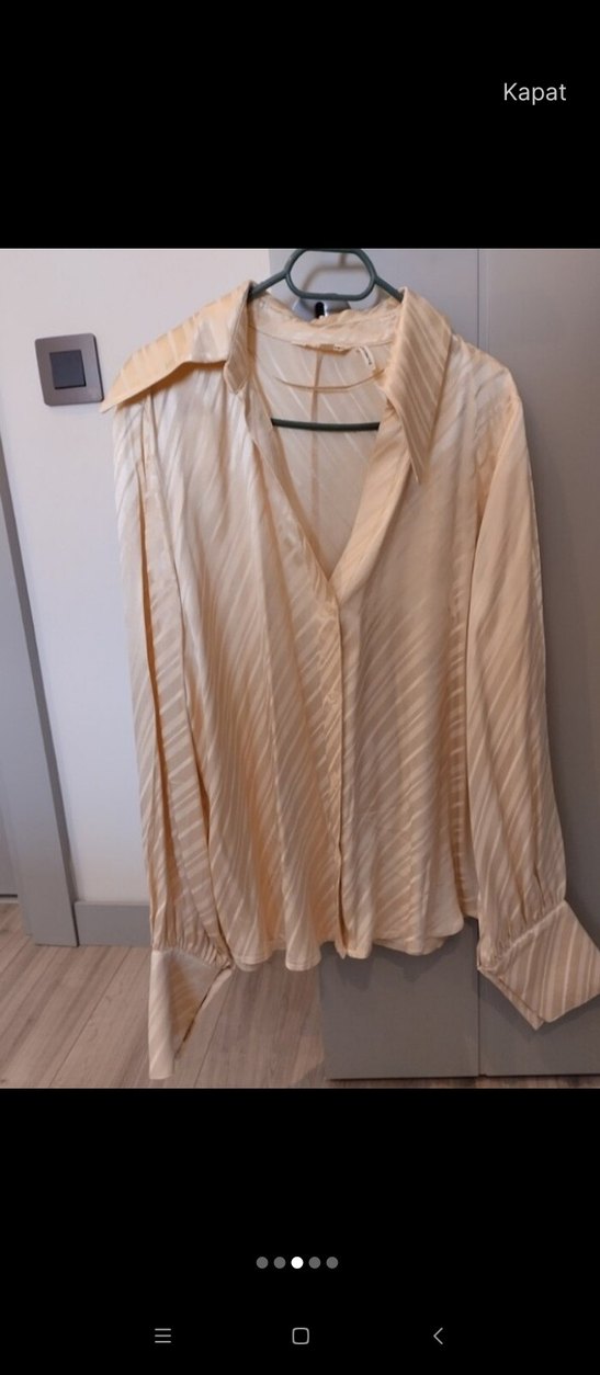 Bej V Yaka Düğmeli Kadın Gömlek - Görsel 2