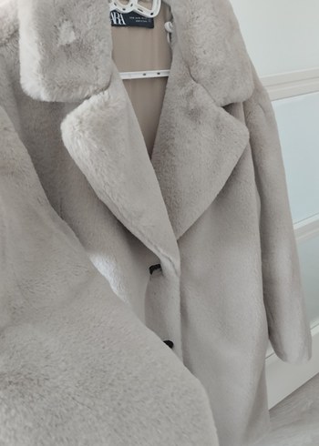 Bej Kadın Midi Boy Kürk Detaylı Kaban - Görsel 5