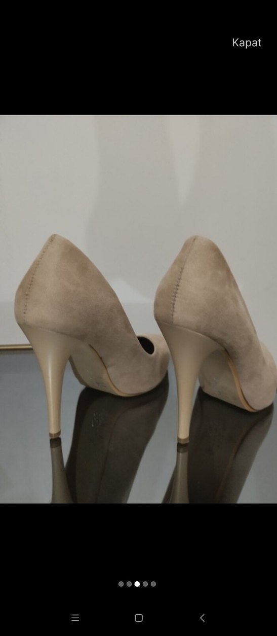 Bej Süet Stiletto Topuklu Kadın Ayakkabı - Görsel 2