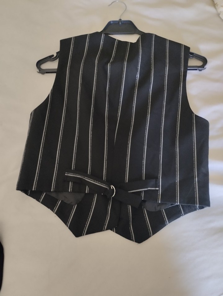 Düğmeli Siyah Çizgili Kadın Yelek - Görsel 2