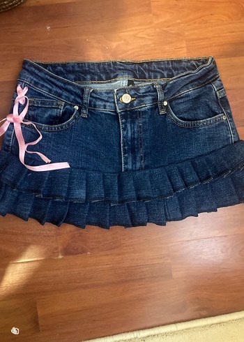 pileli mini kot etek - Görsel 2