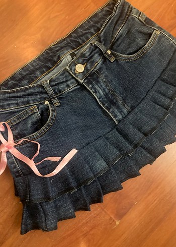 pileli mini kot etek - Görsel 3