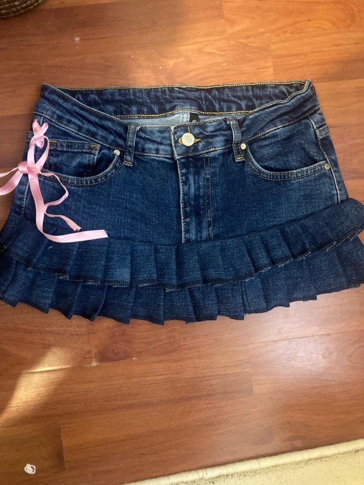 pileli mini kot etek - Görsel 2