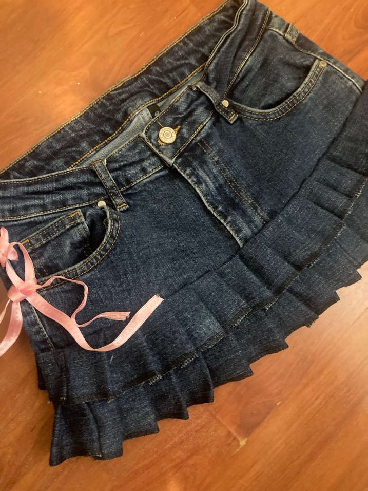 pileli mini kot etek - Görsel 3