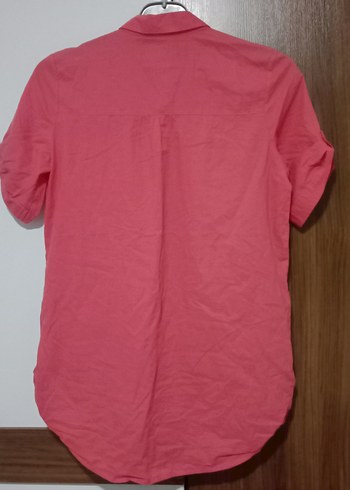 Pembe Kısa Kollu Keten Gömlek - Görsel 2