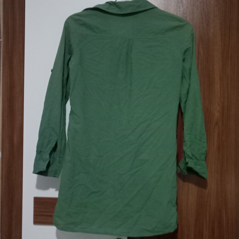 Yeşil Keten Uzun Kollu Gömlek - Görsel 2