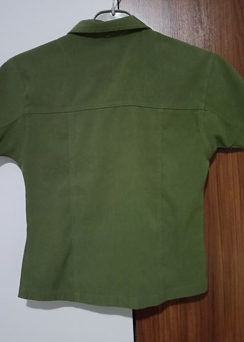 Yeşil Süet Kısa Kollu Fermuarlı Ceket - Görsel 2