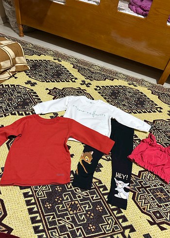 Uzun Kollu Renkli Baskılı Bebek Kız Takımı