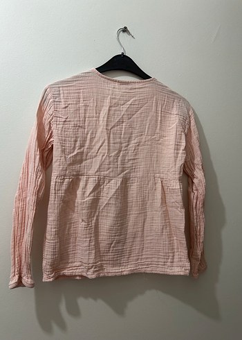 Pembe Düğmeli Uzun Kollu Keten cocuk Gömlek - Görsel 2