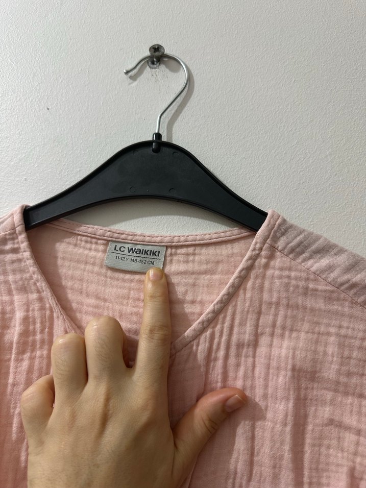 Pembe Düğmeli Uzun Kollu Keten cocuk Gömlek - Görsel 4