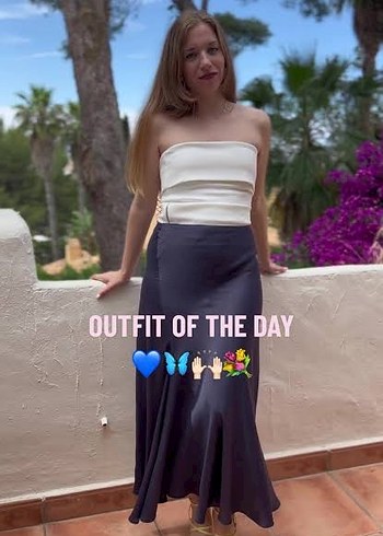 Lacivert Uzun Saten Kadın Etek - Görsel 3