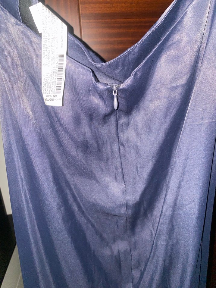 Lacivert Uzun Saten Kadın Etek - Görsel 5