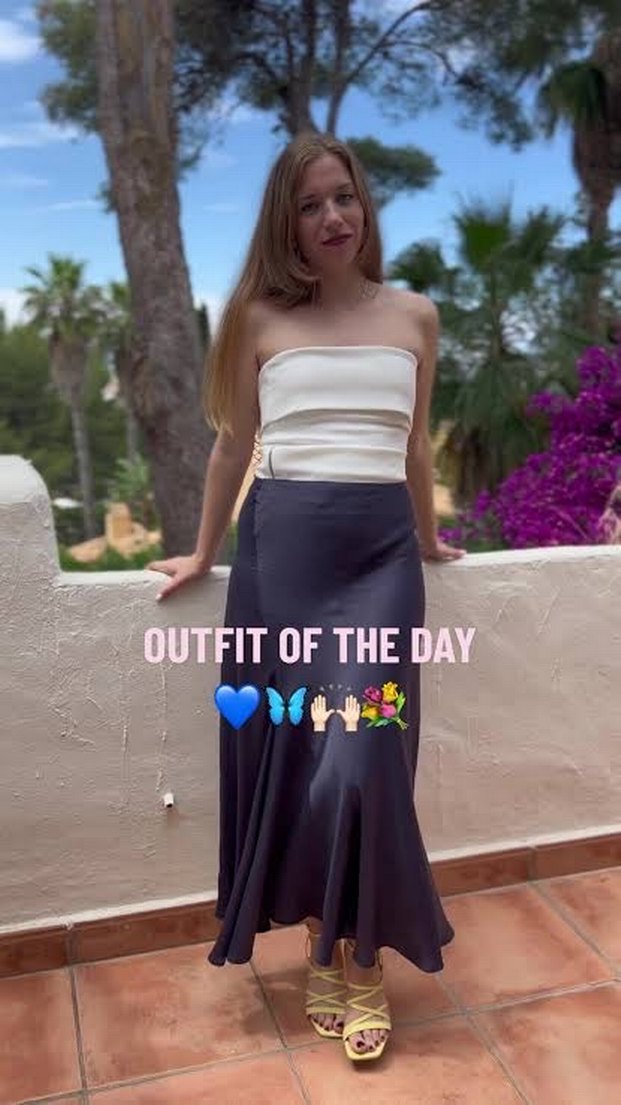 Lacivert Uzun Saten Kadın Etek - Görsel 3