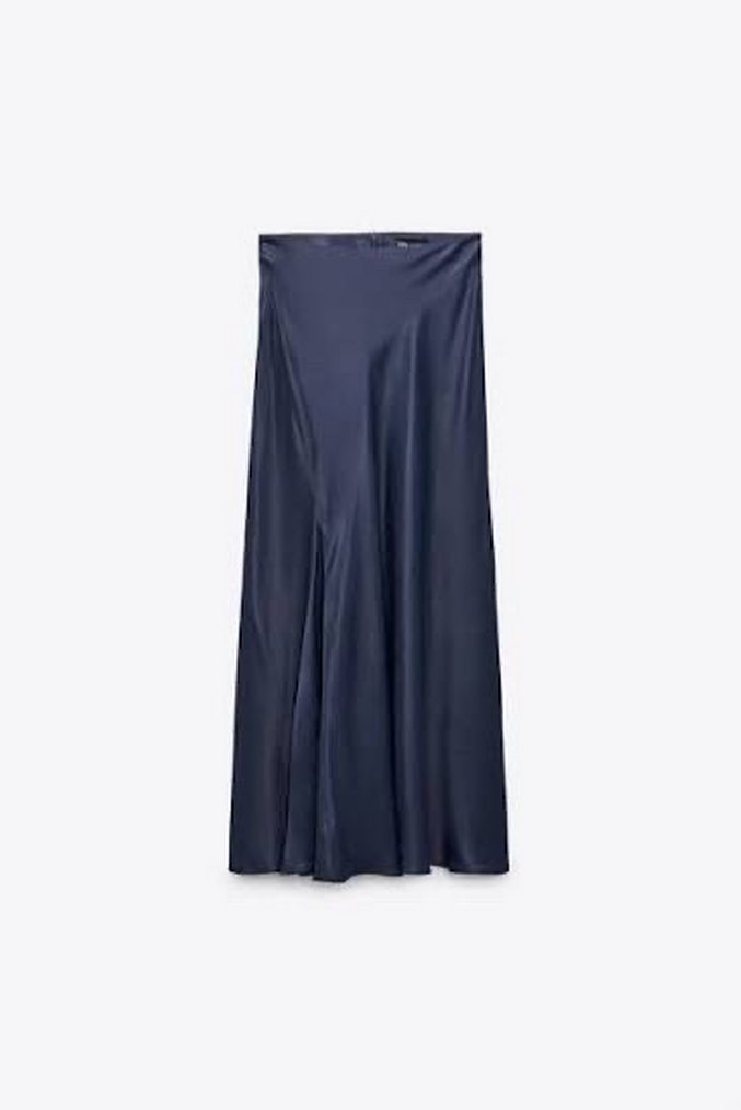 Lacivert Uzun Saten Kadın Etek - Görsel 2