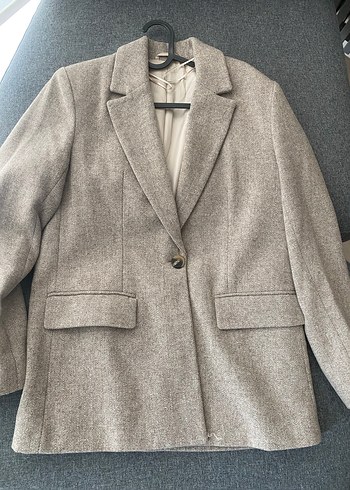 Düğmeli Bej Yün Kadın Blazer Ceket