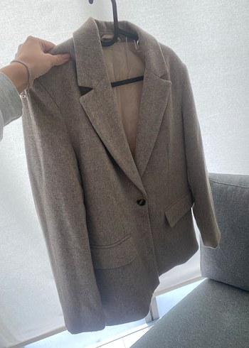 Zara Düğmeli Bej Yün Kadın Blazer Ceket