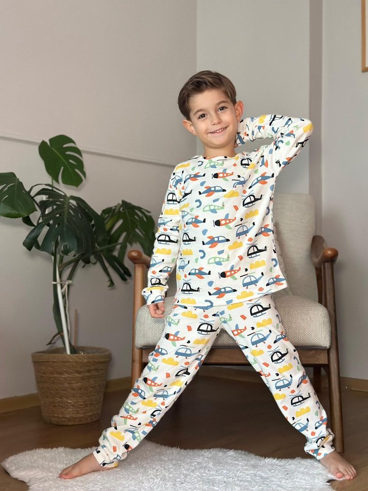 Renkli Baskılı Pamuklu Çocuk Pijama Takımı - Görsel 2