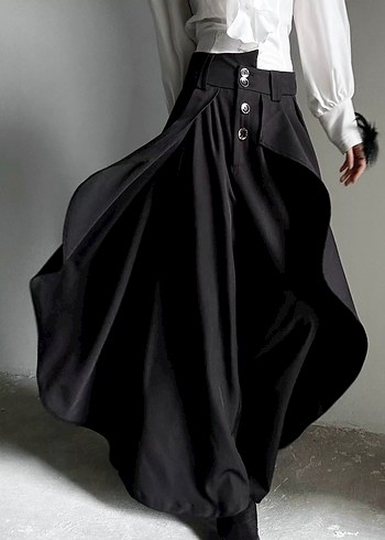 Uzun Siyah Gotik Kadın Elbise Etek Pantolon - Görsel 2