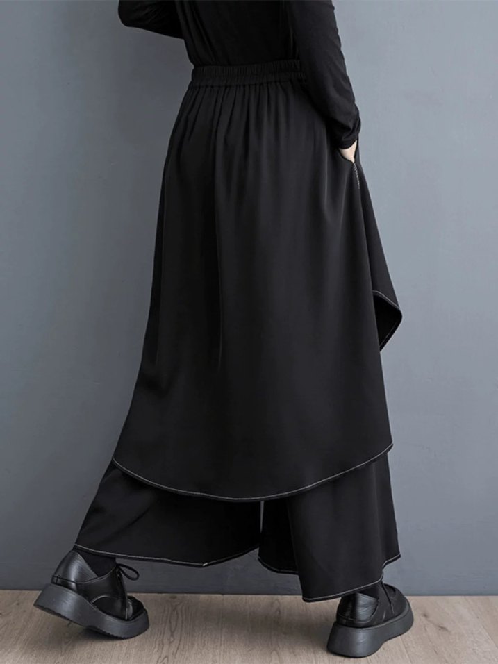 Siyah Goth Uzun Salaş Drapeli Etek Etek Pantolon - Görsel 2