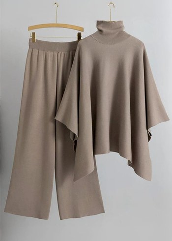 Bordo Uzun Kollu Yüksek Yaka Kadın Takım - Görsel 4