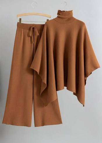 Bordo Uzun Kollu Yüksek Yaka Kadın Takım - Görsel 5