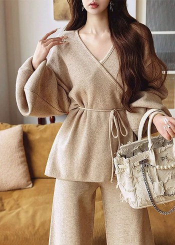 Bej Triko Kadın Uzun Takım - Görsel 3