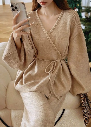 Bej Triko Kadın Uzun Takım - Görsel 2