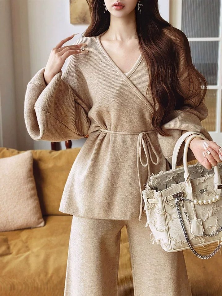 Bej Triko Kadın Uzun Takım - Görsel 3