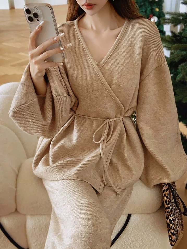 Bej Triko Kadın Uzun Takım - Görsel 2