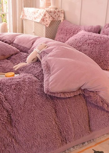 Pembe Yumuşak Peluş Yatak Örtüsü Seti - Görsel 6