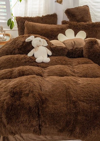 Pembe Yumuşak Peluş Yatak Örtüsü Seti - Görsel 16